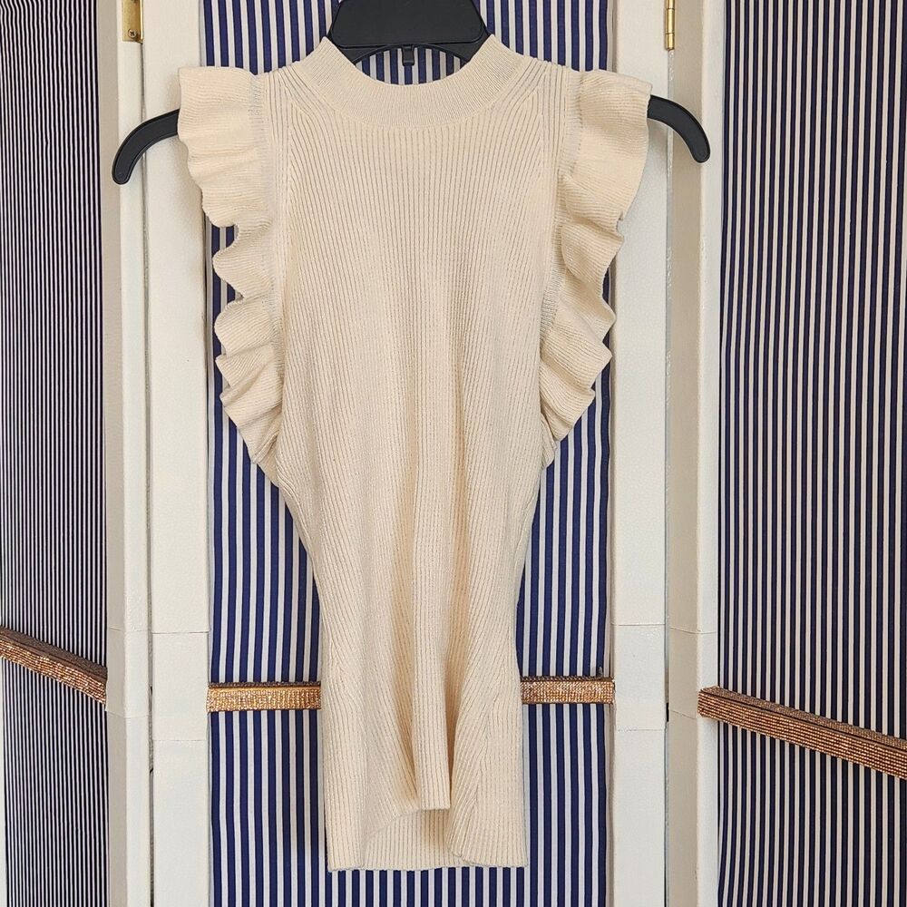 Lovestitch Sleeveless Cream Ribbed Ruffle Top Size S - Picture 4 of 5